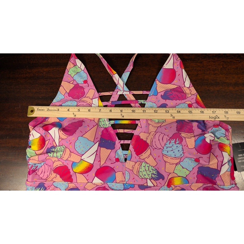 Torrid Women's Wireless High Neck Lattice Bikini Top Pink Ice Cream Cone Size 6 - Picture 7 of 11